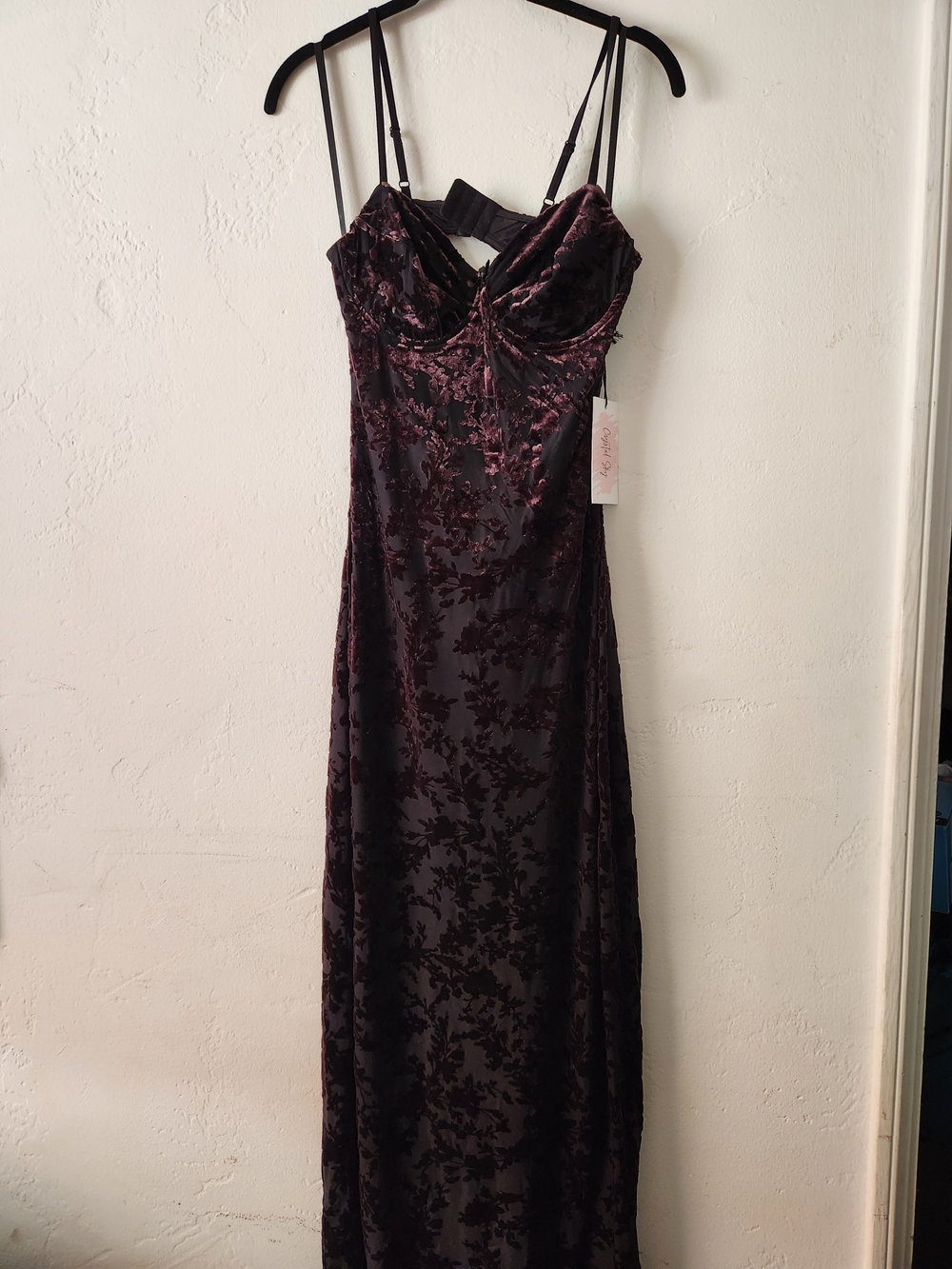 Plush Floral Velvet Maxi Slip Dress in Dark Plum
